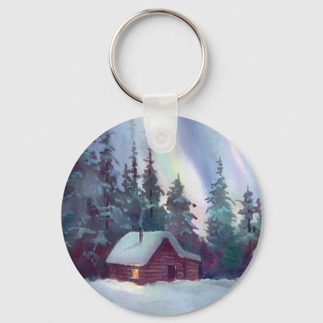 NORTHERN LIGHTS & LOG CABIN KEYCHAIN (Front)