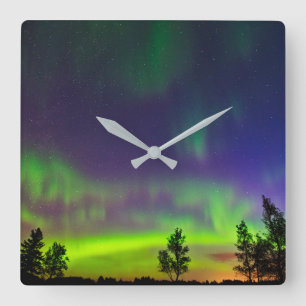 Northern Lights   Manitoba Canada Square Wall Clock