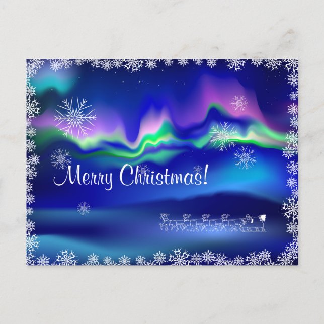 Northern lights Merry Christmas felicitation Holiday Postcard (Front)