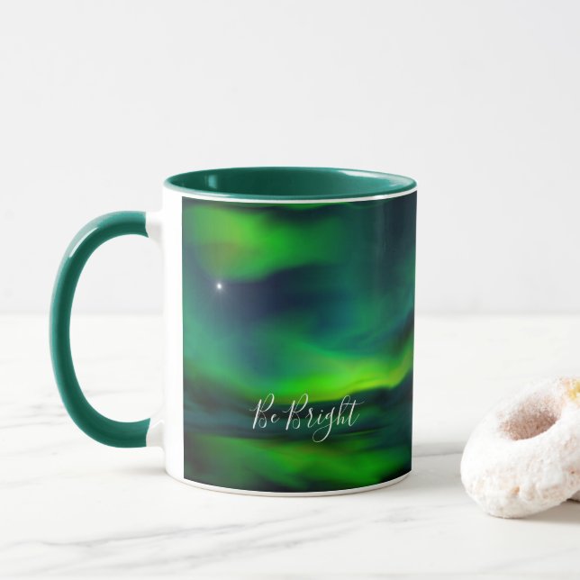 Northern Lights Minimalist North Star Be Bright Mug (With Donut)