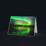 Northern lights mirrored on lake card<br><div class="desc">Intense northern lights (Aurora borealis) over Lake Laberge,  Yukon Territory,  Canada,  with silhouettes of willows on lake shore.</div>