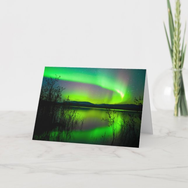 Northern lights mirrored on lake card (Front)
