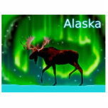 Northern Lights Moose - Alaska Photo Sculpture Magnet<br><div class="desc">An ever so slightly stylized image of a moose silhouetted against the Northern Lights. Text reading "Alaska" appears in glowing blue and white.</div>