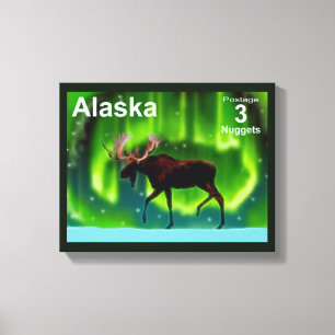 Northern Lights Moose - Alaska Postage Canvas Print