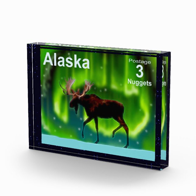 Northern Lights Moose - Alaska Postage Photo Block (Right)