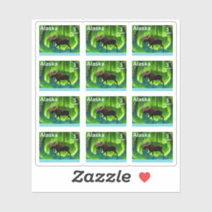 Northern Lights Moose - Alaska Postage Sticker