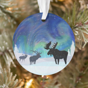 Northern Lights Moose and Elk Ornament