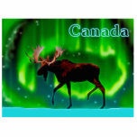 Northern Lights Moose - Canada Photo Sculpture Magnet<br><div class="desc">An ever so slightly stylized image of a moose silhouetted against the Northern Lights. Text reading "Canada" appears in glowing blue and white.</div>