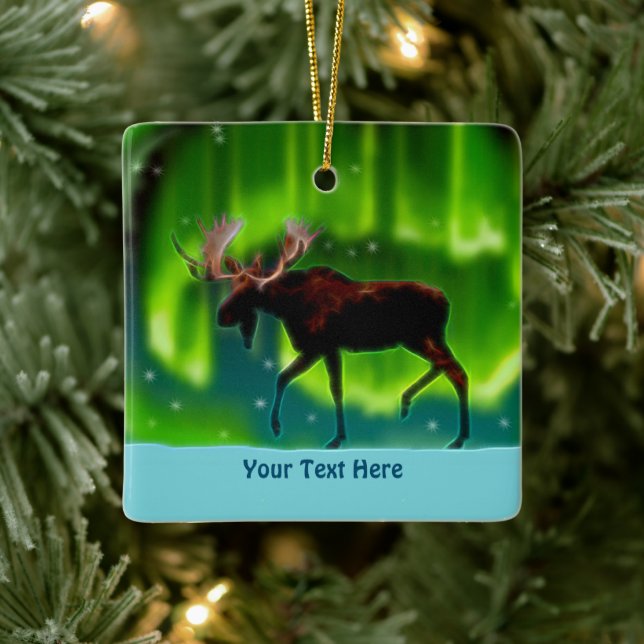 Northern Lights Moose Ceramic Ornament (Tree)
