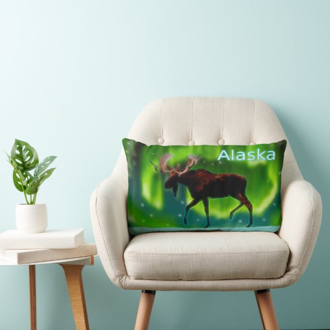 Northern Lights Moose Lumbar Pillow (Chair)
