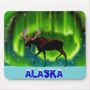 Northern Lights Moose Mouse Pad