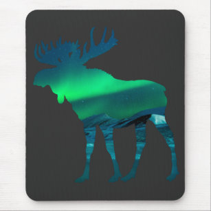 Northern Lights Moose Mouse Pad
