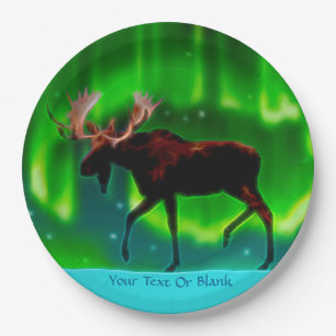 Northern Lights Moose Paper Plate