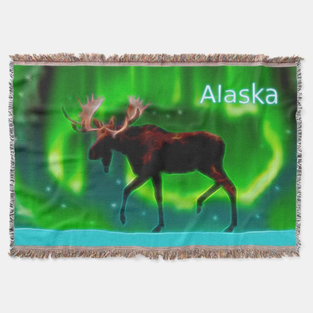 Northern Lights Moose Throw Blanket (Front)