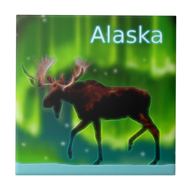 Northern Lights Moose Tile (Front)