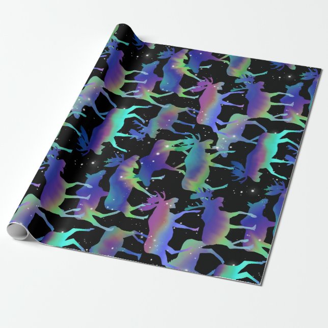 Northern Lights Moose Wrapping Paper (Unrolled)