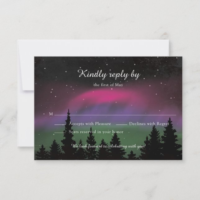 Northern Lights Mountaintop Stars Wedding RSVP Save The Date (Front)