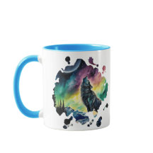 Northern Lights Mystic Wolf multicolor watercolor