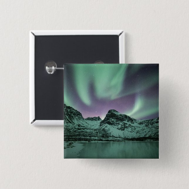 Northern Lights Nature Photo 2 Inch Square Button (Front & Back)