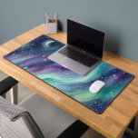 Northern Lights Night Sky Romantic Landscape Desk Mat<br><div class="desc">Celebrate love under the stars with this enchanting Celestial Aurora Borealis wedding design featuring a romantic watercolor night landscape. A couple walks hand in hand along a glowing river beneath a breathtaking sky filled with northern lights, constellations, planets, and shimmering stars. Surrounded by mystical mountains and crystals, the magical scene...</div>