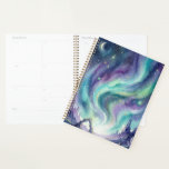 Northern Lights Night Sky Romantic Landscape Planner<br><div class="desc">Celebrate love under the stars with this enchanting Celestial Aurora Borealis wedding design featuring a romantic watercolor night landscape. A couple walks hand in hand along a glowing river beneath a breathtaking sky filled with northern lights, constellations, planets, and shimmering stars. Surrounded by mystical mountains and crystals, the magical scene...</div>