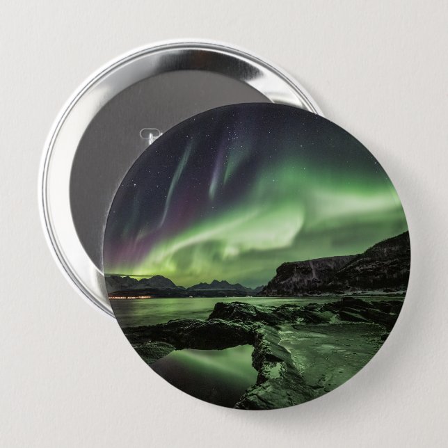 Northern Lights Norway 4 Inch Round Button (Front & Back)