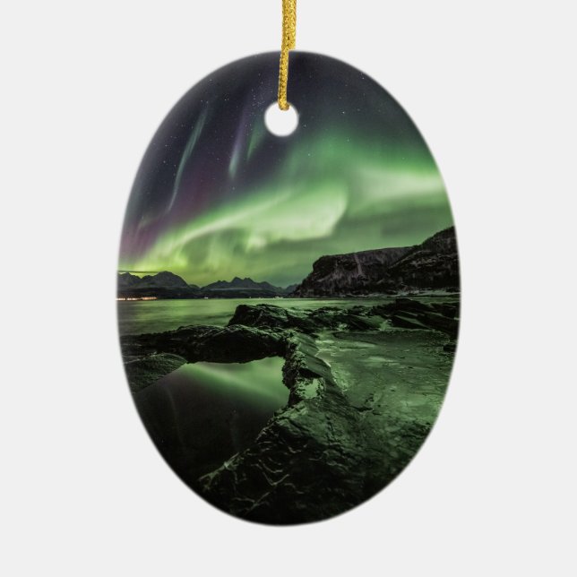 Northern Lights Norway Ceramic Ornament (Front)
