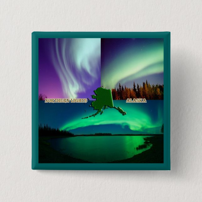 Northern Lights of Alaska Collage 2 Inch Square Button (Front)