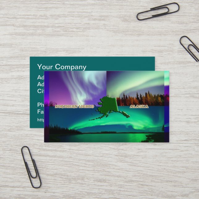 Northern Lights of Alaska Collage Business Card (Front/Back In Situ)