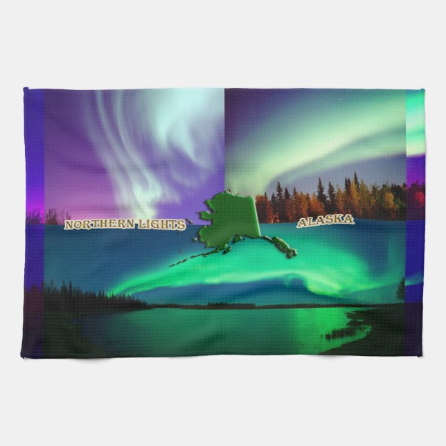 Northern Lights of Alaska Collage Kitchen Towel (Horizontal)
