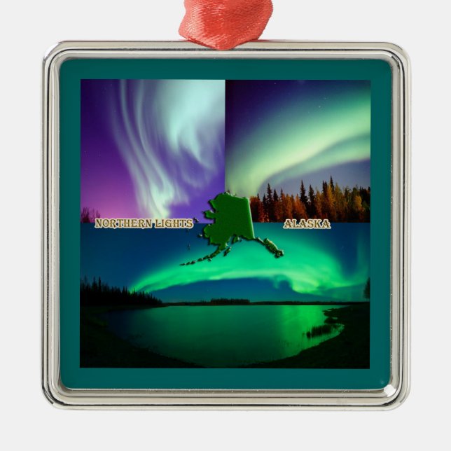 Northern Lights of Alaska Collage Metal Ornament (Front)