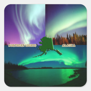Northern Lights of Alaska Collage Square Sticker