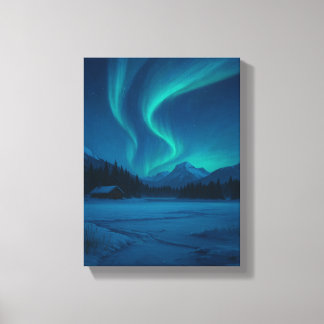 Northern Lights Over Frozen Cabin Canvas Print