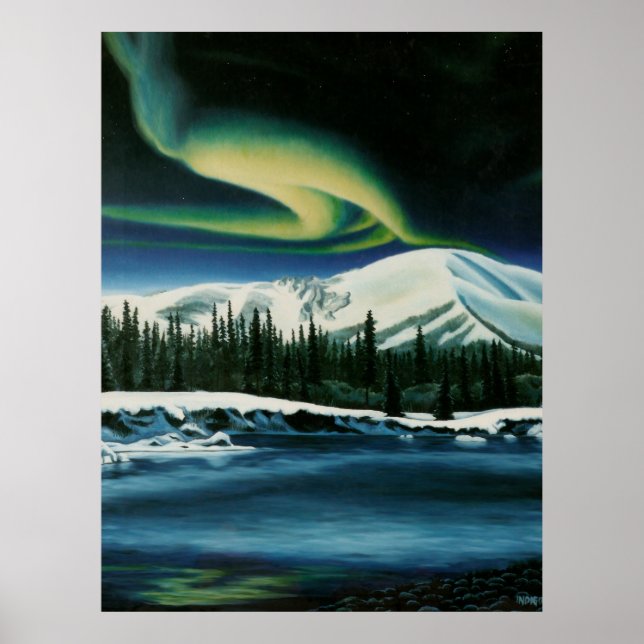 Northern Lights Painting Canada Landscape Poster (Front)