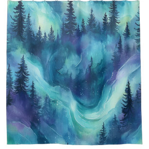 Northern Lights Pine Forest Winter Night Glow