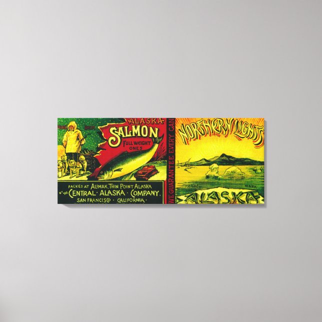 Northern Lights Salmon Can LabelAlimak, AK Canvas Print (Front)
