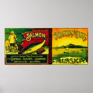 Northern Lights Salmon Can LabelAlimak, AK Poster