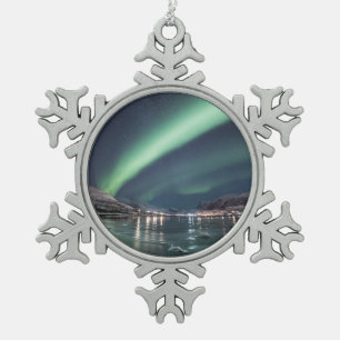 Northern Lights Snowflake Pewter Christmas Ornament