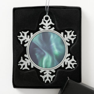 Northern Lights Snowflake Pewter Christmas Ornament