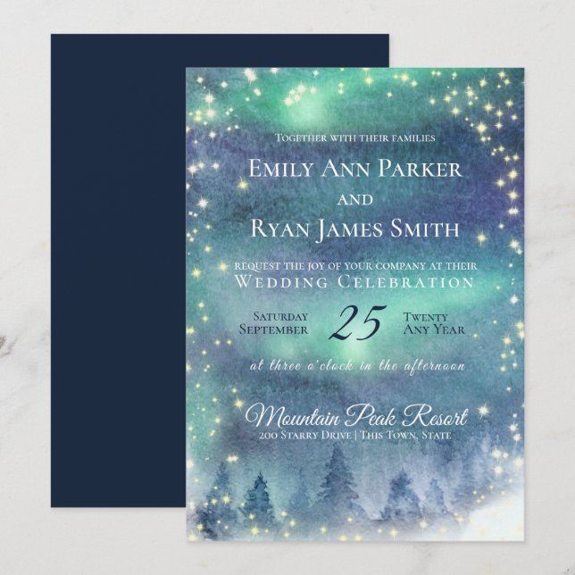 Northern Lights Starry Aurora Sky Invitation (Front/Back)