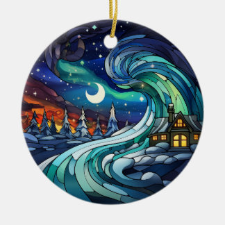 Northern Lights Swirl Stained Glass Ornament
