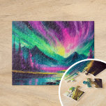 Northern Lights Vibrant Abstract Night Landscape Jigsaw Puzzle<br><div class="desc">A stunning modern landscape painting of the night sky illuminated by the northern lights, featuring vibrant colours and dynamic, abstract brushstrokes. The swirling, energetic strokes capture the movement of the aurora borealis, creating a sense of wonder and awe. The bold use of colour and expressive technique bring the natural beauty...</div>