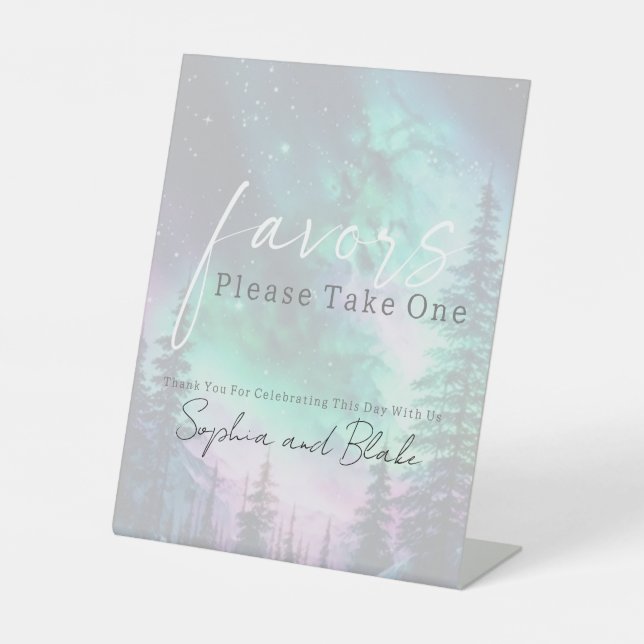 Northern Lights Wedding Favours Pedestal Sign (Front)