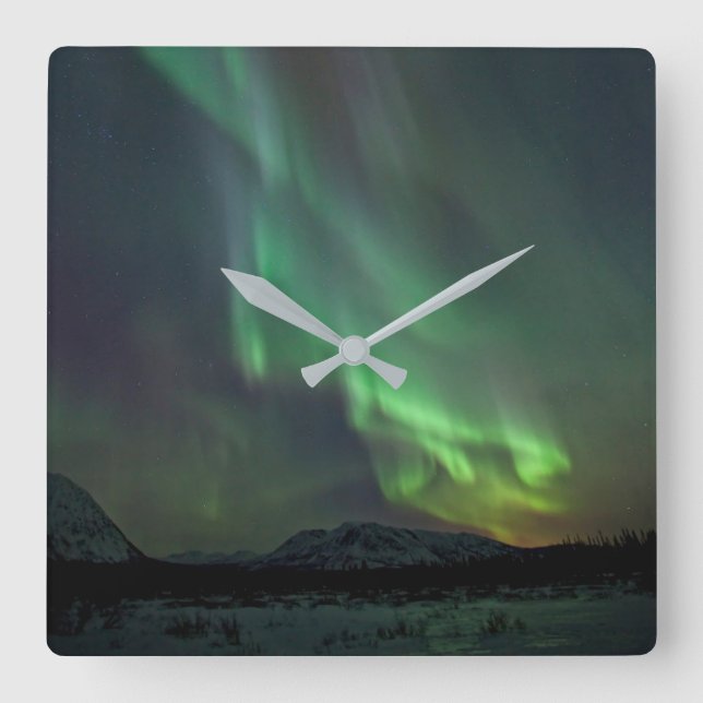 Northern Lights | Whitehorse, Yukon Square Wall Clock (Front)