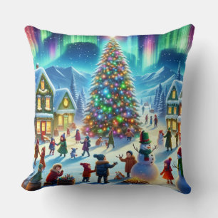 Northern Lights Winter Christmas Celebration Throw Pillow