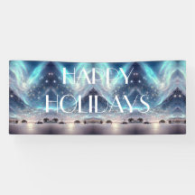 Northern Lights Winter Scene Happy Holidays