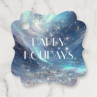 Northern Lights Winter Scene Happy Holidays Favour Tags