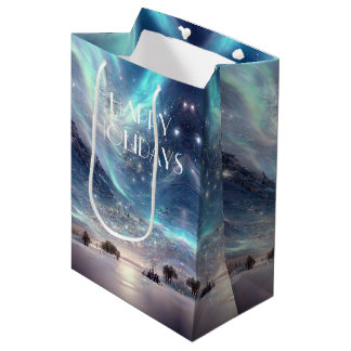 Northern Lights Winter Scene Happy Holidays Medium Gift Bag