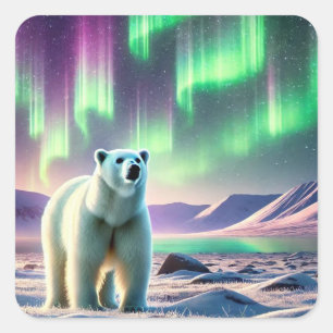 Northern Lights with Polar Bear Square Sticker