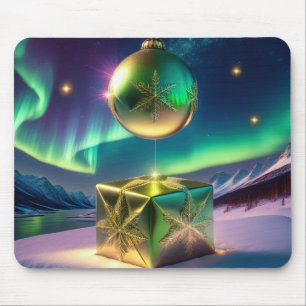 Northern Lights Xmas Bell Gift Box Snow          Mouse Pad